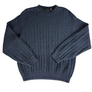 Bill Blass Mens Sweater Blue Textured‎ Knit Crew Neck Long Sleeve XL Grandpacore